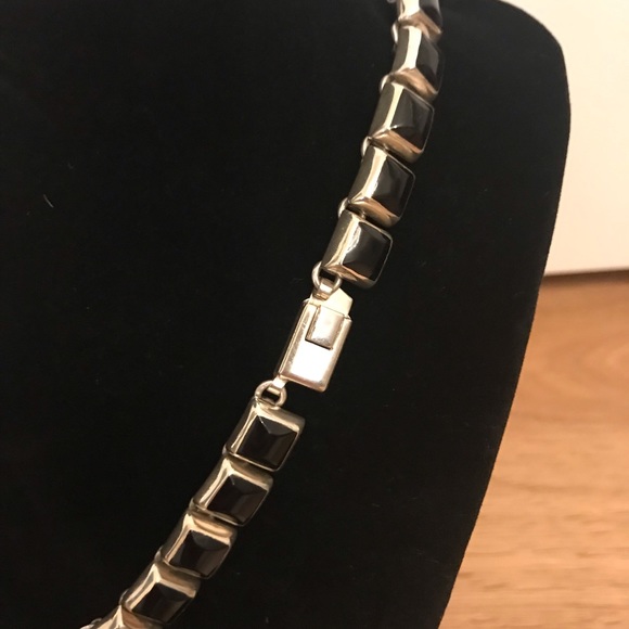 Taxco Heavy 950 Silver Black Onyx Necklace and Bracelet Set  Silver (950) and Onyx Necklace